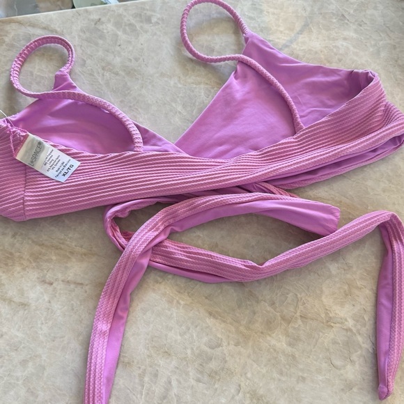NWOT‎ L*SPACE Chloe Bikini Top Ribbed Tie Waist Adjustable Rosebud Purple - Picture 5 of 7